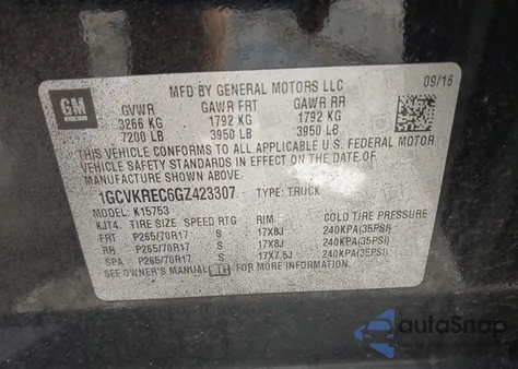 2016 Chevrolet Silverado 1500 Lt from USA, damaged, VIN 1GCVKREC6GZ423307